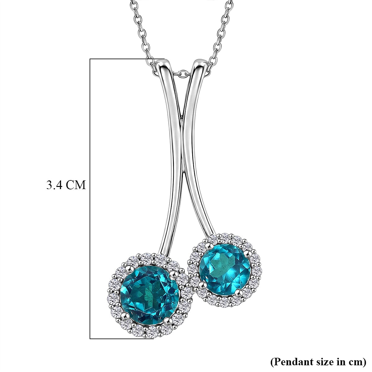 Capri Blue Triplet Quartz & White Zircon Pendant with Chain (Size 20) in Platinum Overlay Sterling Silver 3.15 Ct.