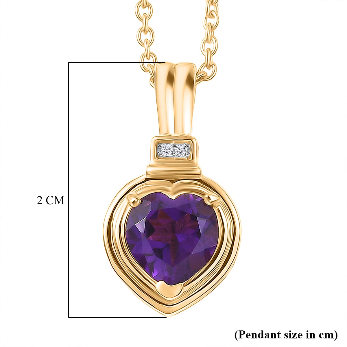 D'Joy - African Amethyst & White Zircon Pendant with Chain (Size 20) in Yellow Gold Tone 1.65 Ct.