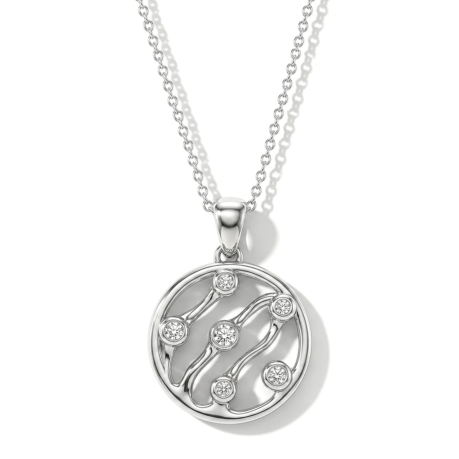 Lucy Q - Lab Grown Diamond Pendant with Chain (Size 18-2 Ext) in Rhodium Overlay Sterling Silver 0.36 Ct.