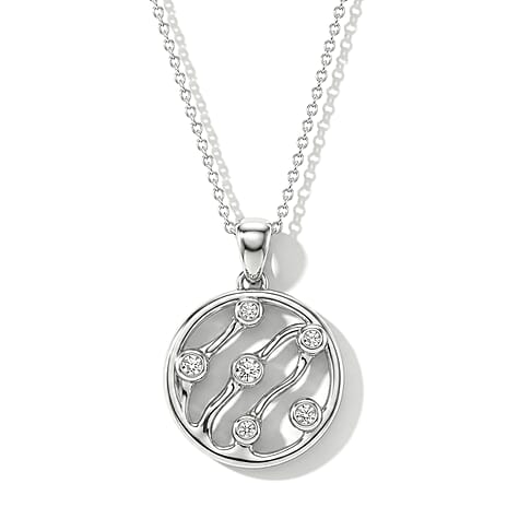 Lucy Q - Lab Grown Diamond Pendant with Chain (Size 18-2 Ext) in Rhodium Overlay Sterling Silver 0.36 Ct.