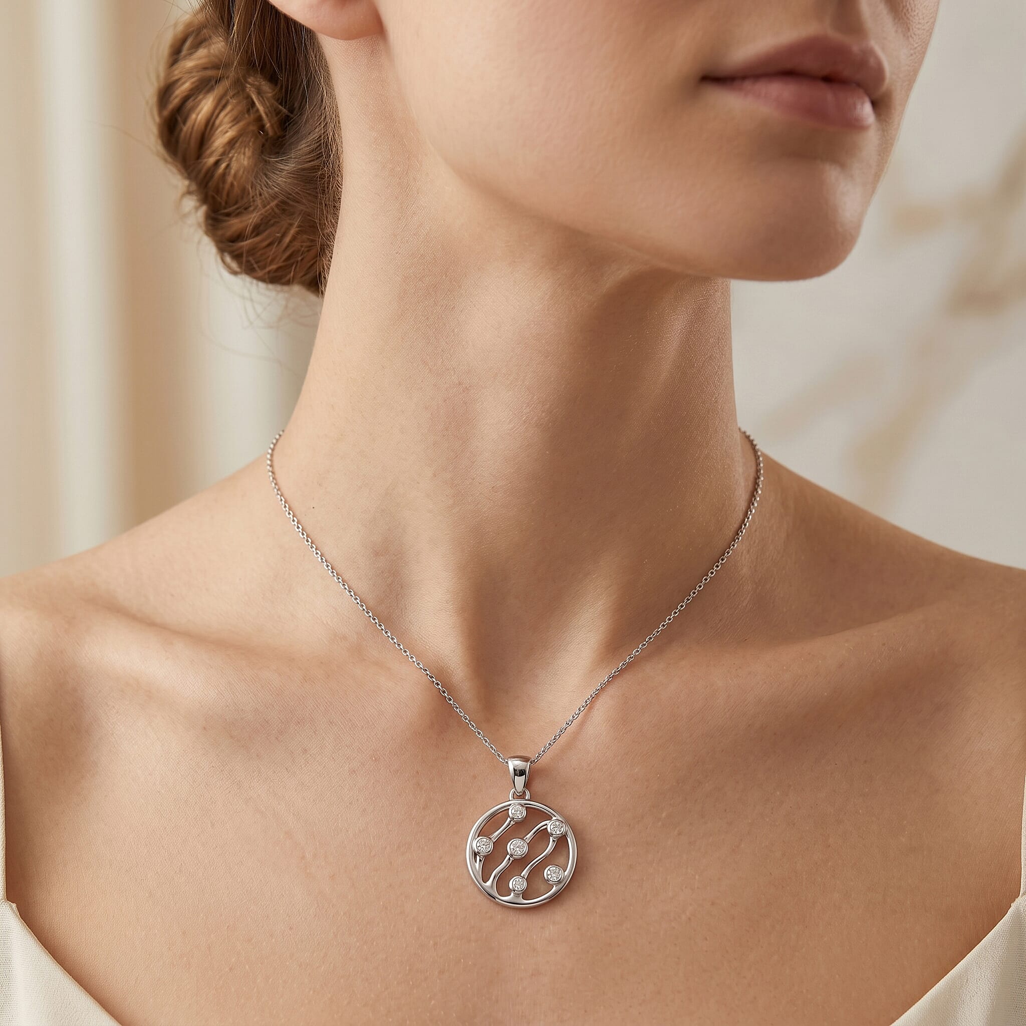Lucy Q - Lab Grown Diamond Pendant with Chain (Size 18-2 Ext) in Rhodium Overlay Sterling Silver 0.36 Ct.