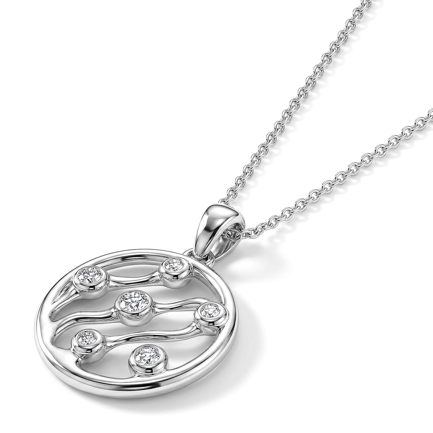 Lucy Q - Lab Grown Diamond Pendant with Chain (Size 18-2 Ext) in Rhodium Overlay Sterling Silver 0.36 Ct.