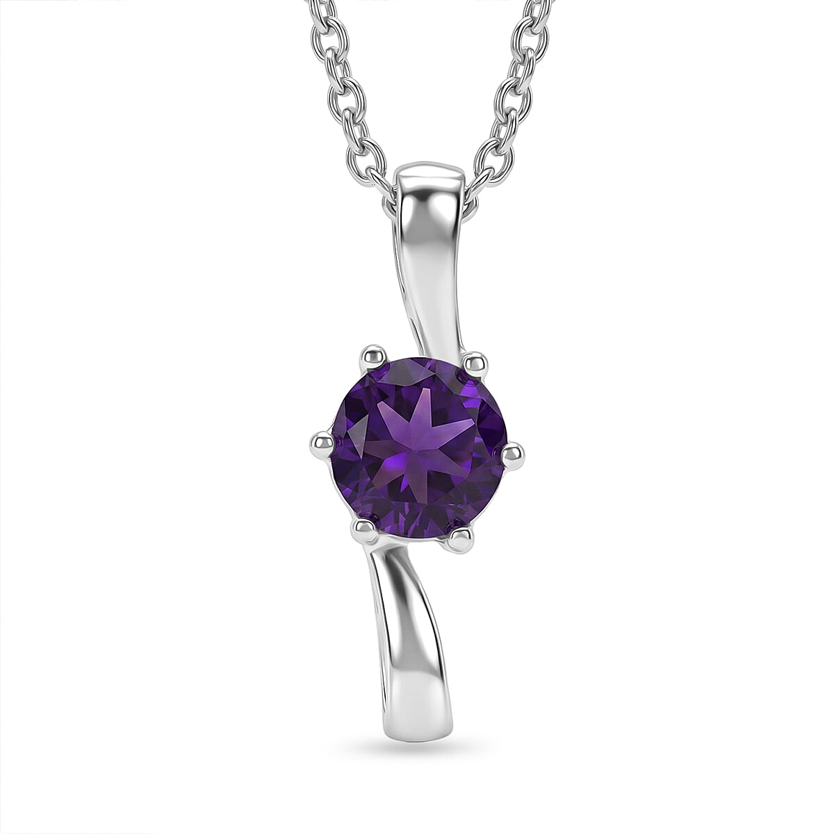 AAA African Amethyst Sterling Silver Pendant with Chain (Size 20) 1.17 Ct.