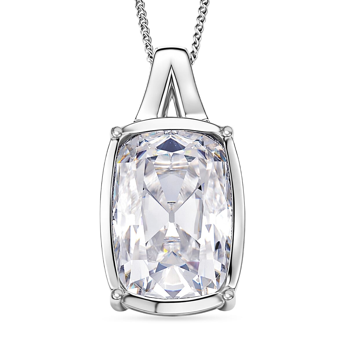Moissanite Cushion Cut Pendant with Chain (Size 18) in Rhodium Overlay Sterling Silve 10.00 Ct.