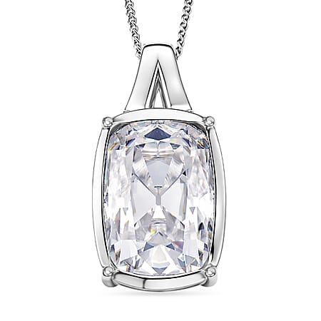 Moissanite Cushion Cut Pendant with Chain (Size 18) in Rhodium Overlay Sterling Silve 10.00 Ct.