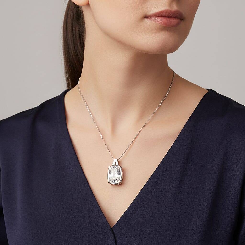 Moissanite Cushion Cut Pendant with Chain (Size 18) in Rhodium Overlay Sterling Silve 10.00 Ct.