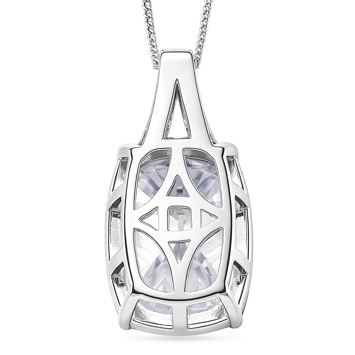 Moissanite Cushion Cut Pendant with Chain (Size 18) in Rhodium Overlay Sterling Silve 10.00 Ct.