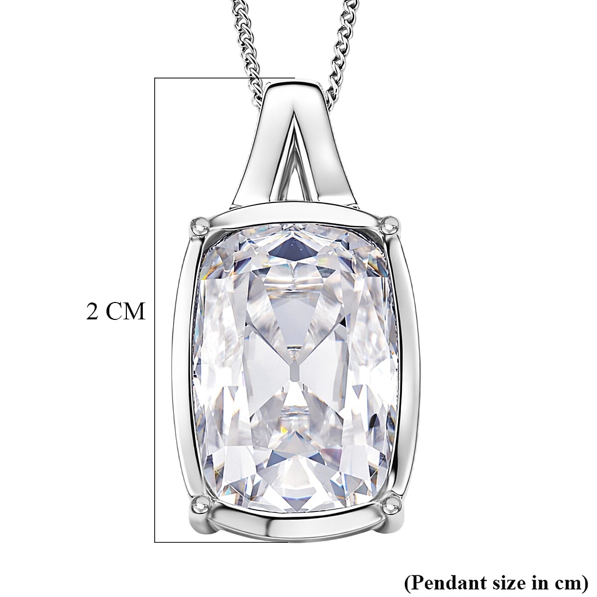 Moissanite Cushion Cut Pendant with Chain (Size 18) in Rhodium Overlay Sterling Silve 10.00 Ct.