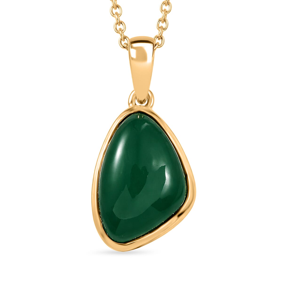 EverTrue - Green Onyx Solitaire Pendant with Chain (Size 20) in Yellow Gold Tone 6.94 Ct.