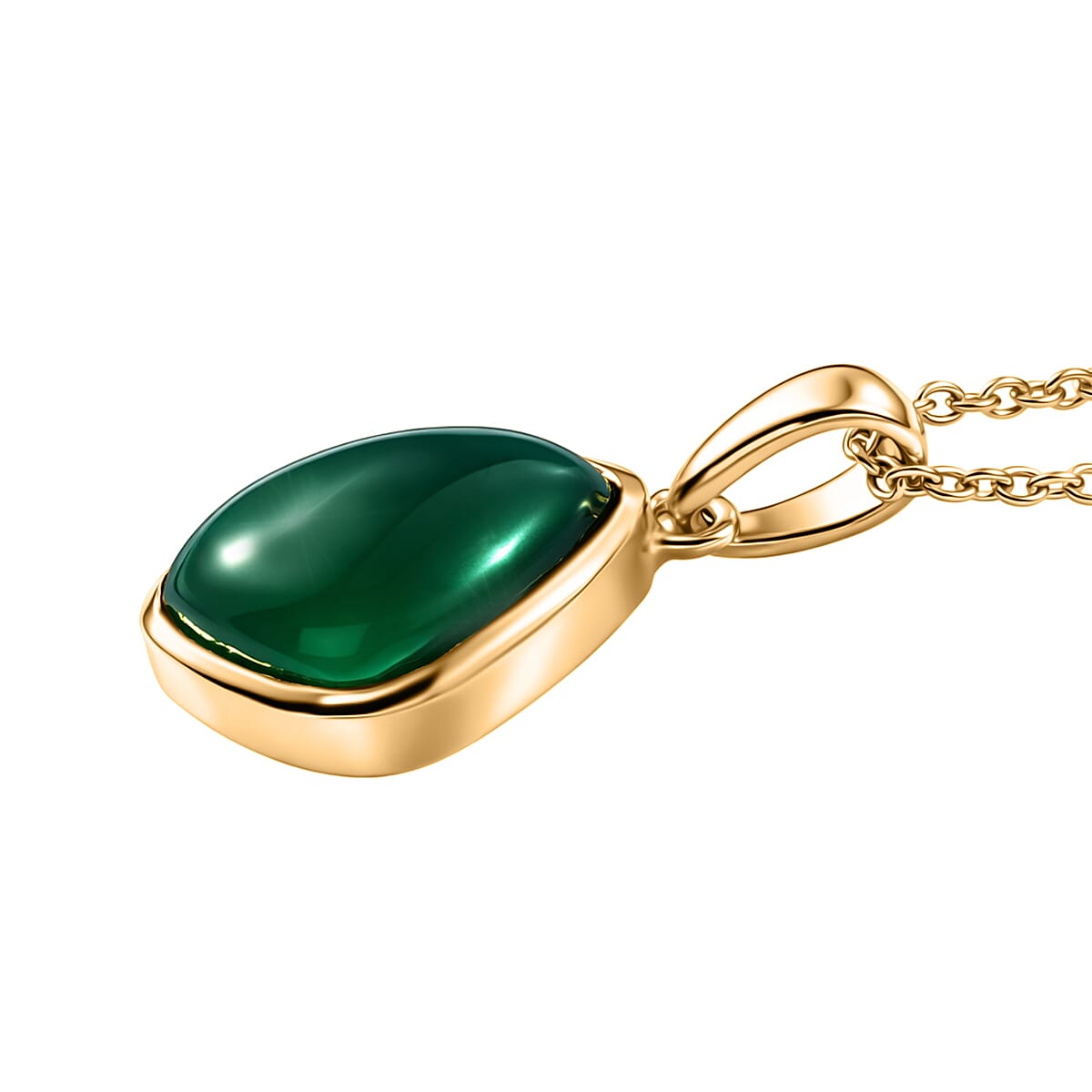EverTrue - Green Onyx Solitaire Pendant with Chain (Size 20) in Yellow Gold Tone 6.94 Ct.