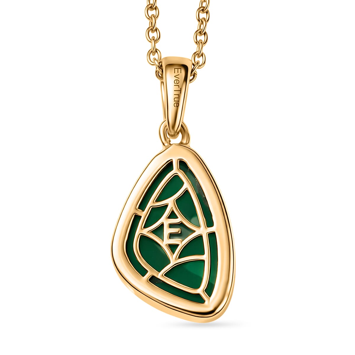 EverTrue - Green Onyx Solitaire Pendant with Chain (Size 20) in Yellow Gold Tone 6.94 Ct.