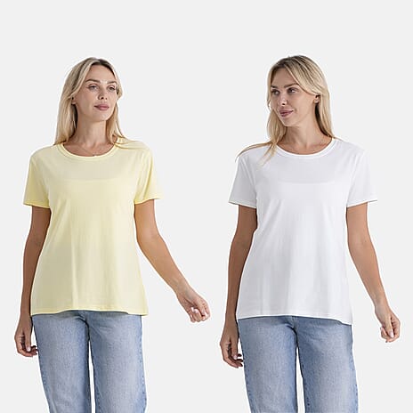 & Maisi Set of 2 Cotton Short Sleeve Tees (Size L) - White & Yellow