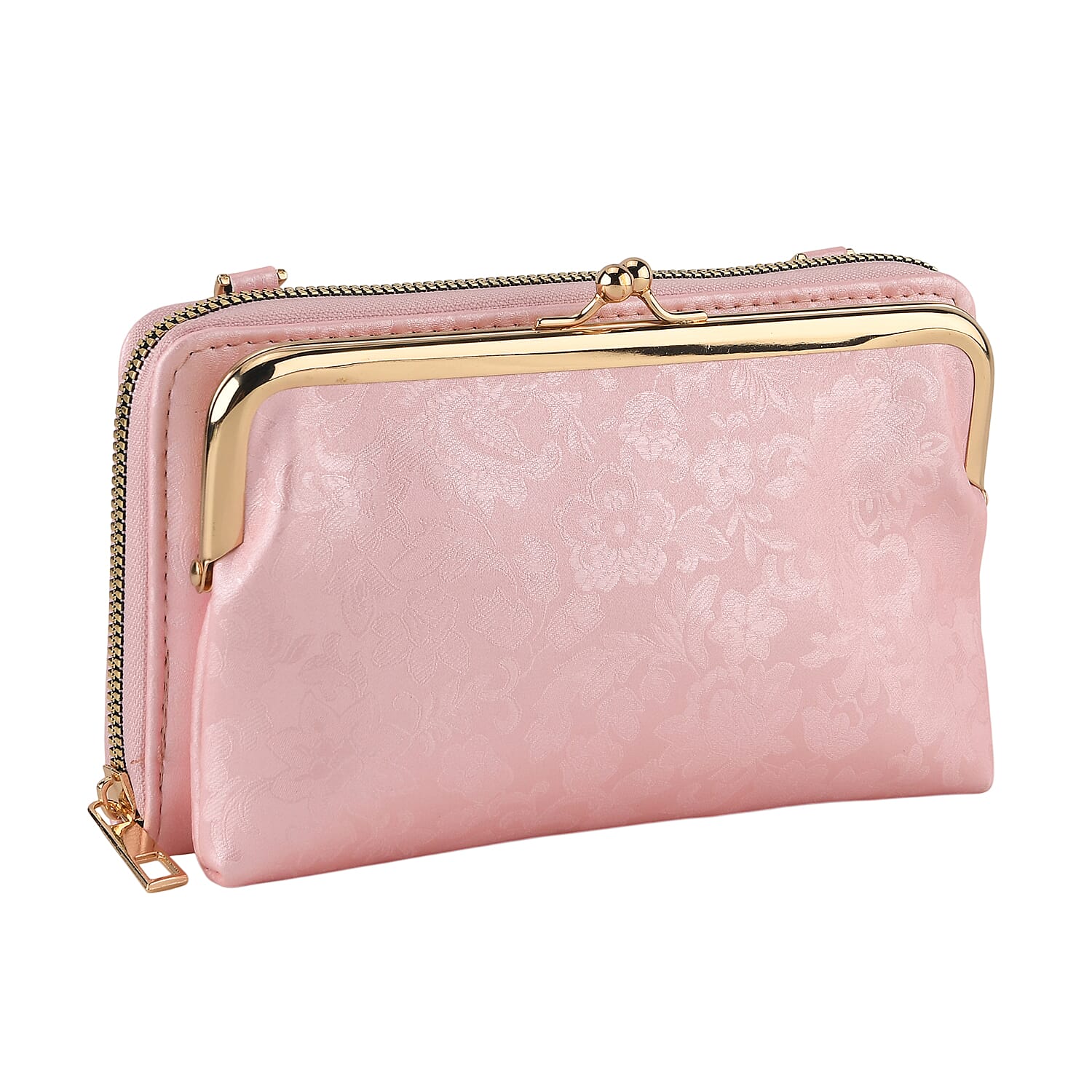 La Marey Set of 2 - RFID Clutch with Shoulder Strap & Gold Flower Cuff Set - Baby Pink