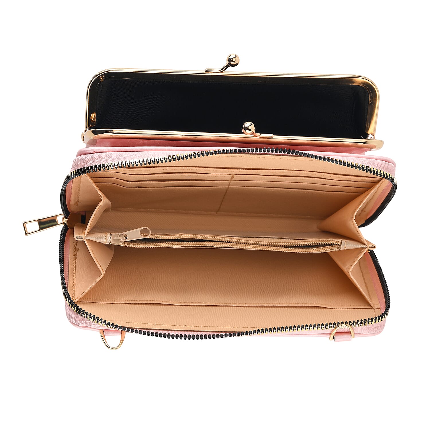 La Marey Set of 2 - RFID Clutch with Shoulder Strap & Gold Flower Cuff Set - Baby Pink