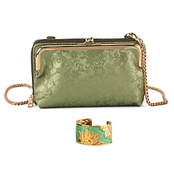 La Marey Set of 2 - RFID Clutch with Shoulder Strap & Gold Flower Cuff Bracelet - Light Blue