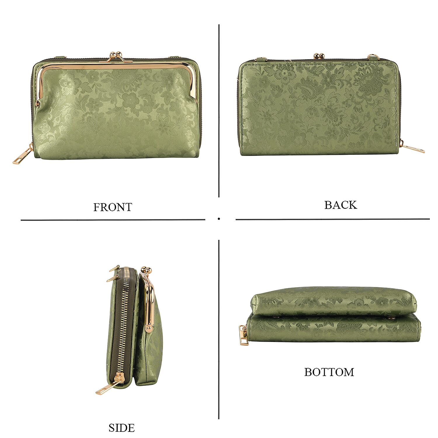 La Marey Set of 2 - RFID Clutch with Shoulder Strap & Gold Flower Cuff Bracelet - Pista Green