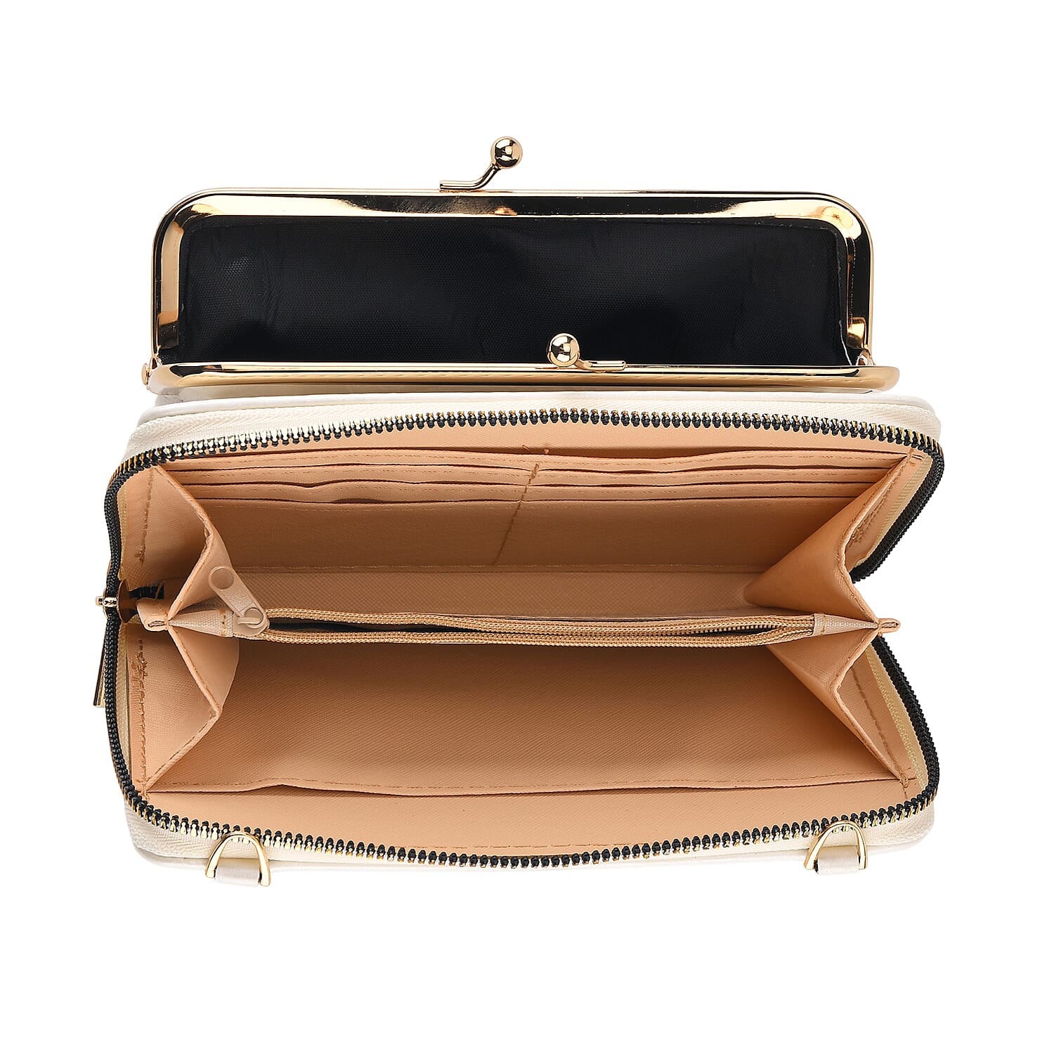 La Marey Set of 2 - RFID Clutch with Shoulder Strap & Gold Flower Cuff Bracelet - Off White