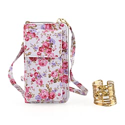 LA MAREY Set of 2- RFID Smartphone Floral Crossbody Bag & Starfish Cuff Bracelet Gift Set - Black
