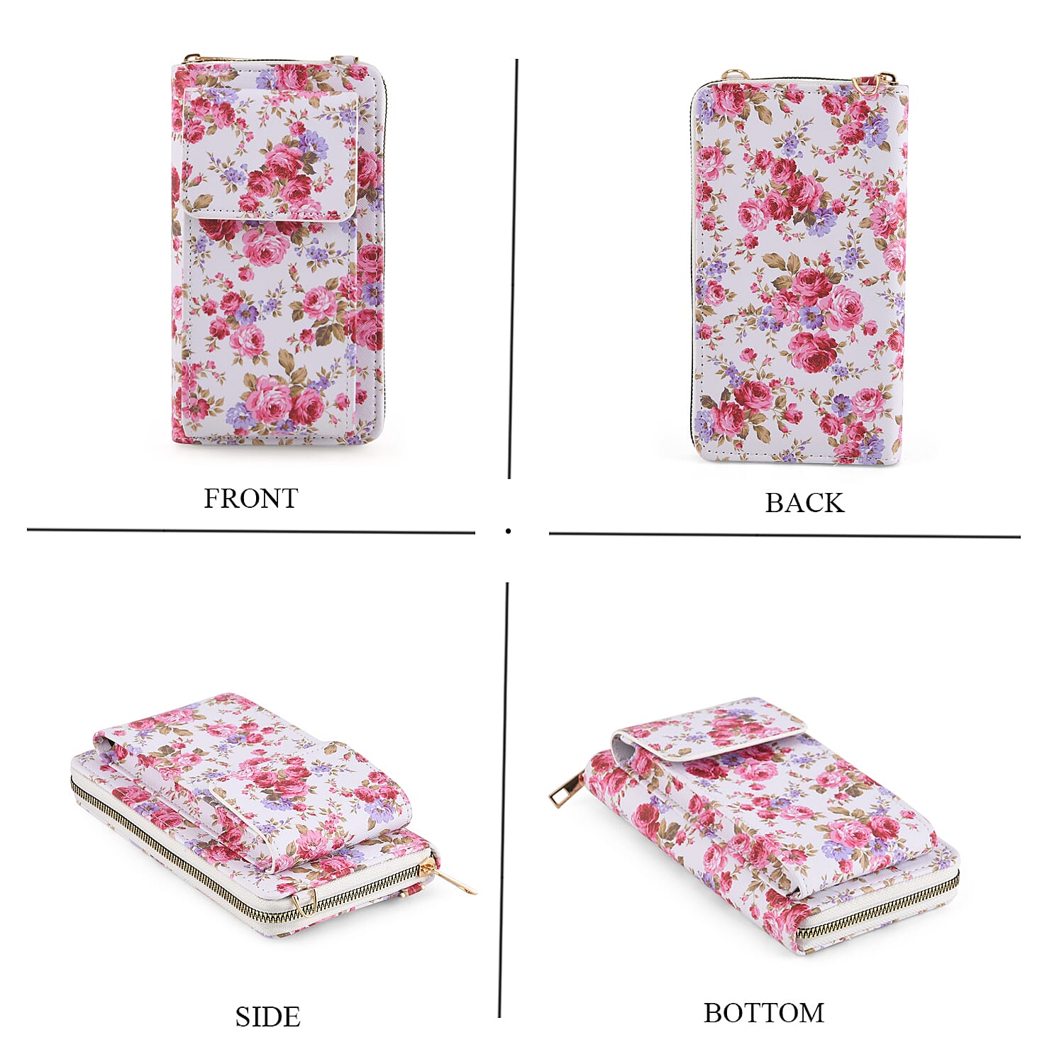 LA MAREY Set of 2- RFID Smartphone Floral Crossbody Bag & Floral Cuff Bracelet Gift Set - Pink