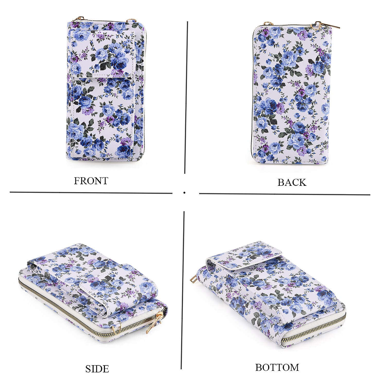 LA MAREY Set of 2- RFID Smartphone Floral Crossbody Bag & Cuff Bracelet Gift Set - Blue