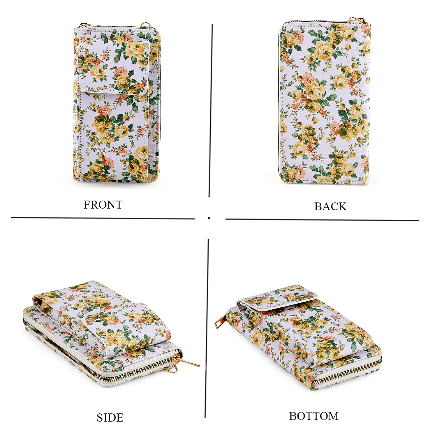 LA MAREY Set of 2- RFID Smartphone Floral Crossbody Bag & Dargonfly Cuff Bracelet Gift Set - Yellow