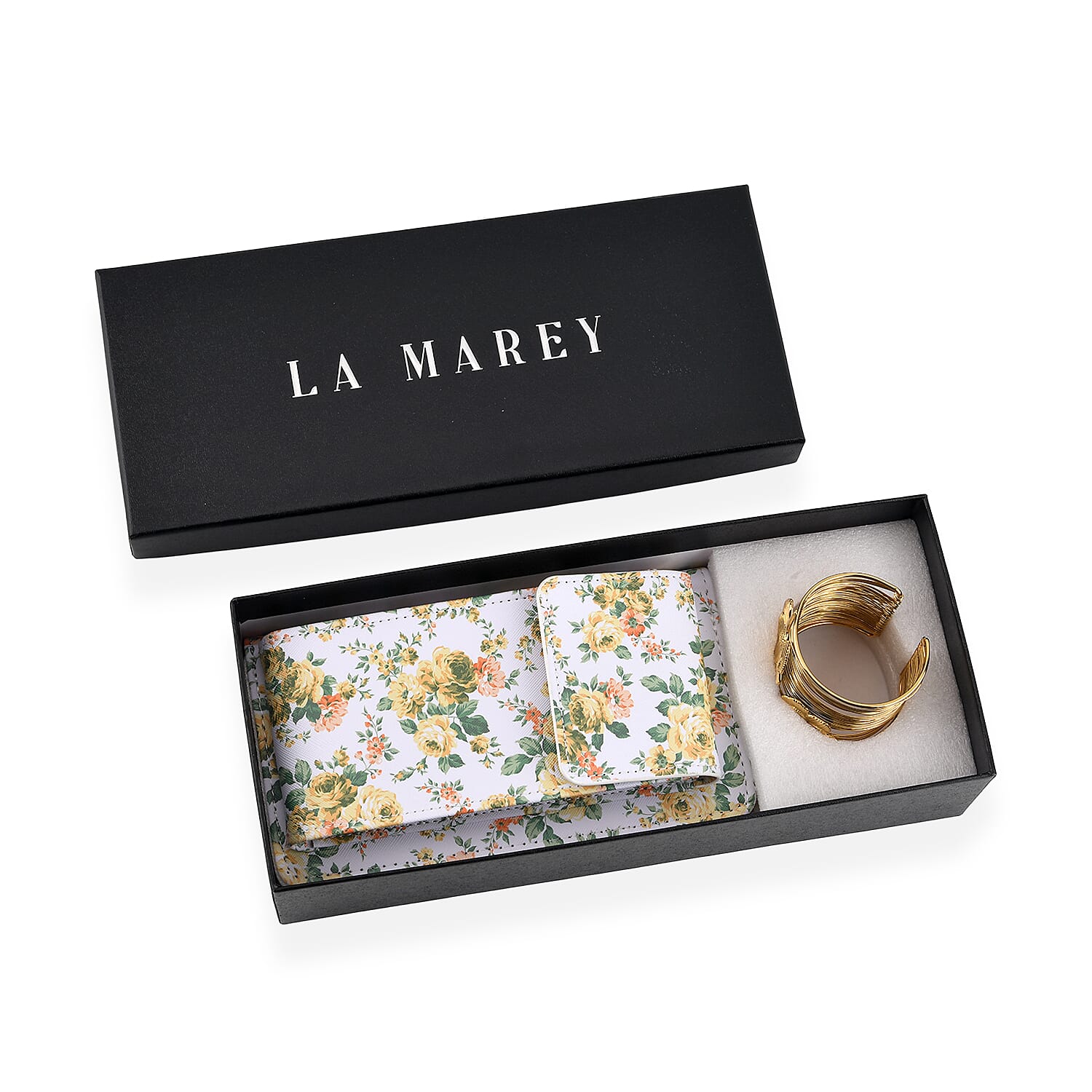 LA MAREY Set of 2- RFID Smartphone Floral Crossbody Bag & Dargonfly Cuff Bracelet Gift Set - Yellow