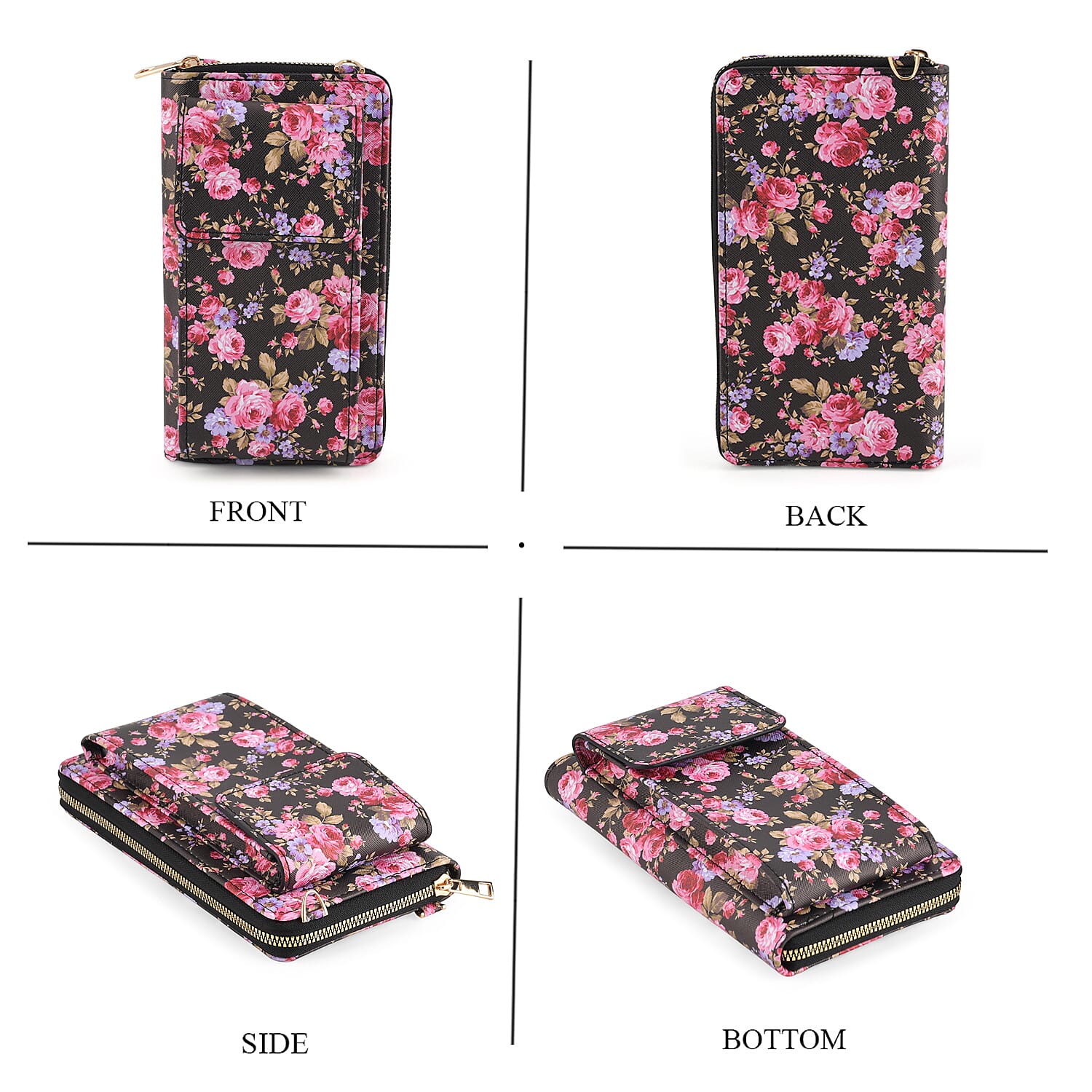 LA MAREY Set of 2- RFID Smartphone Floral Crossbody Bag & Starfish Cuff Bracelet Gift Set - Black