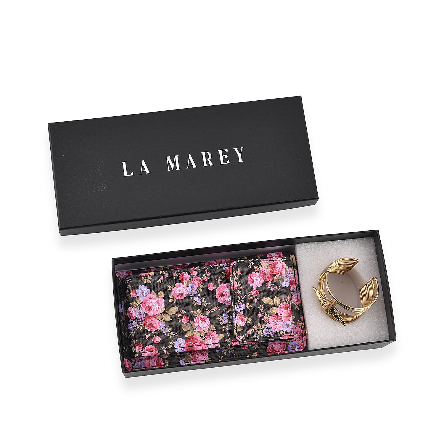 LA MAREY Set of 2- RFID Smartphone Floral Crossbody Bag & Starfish Cuff Bracelet Gift Set - Black