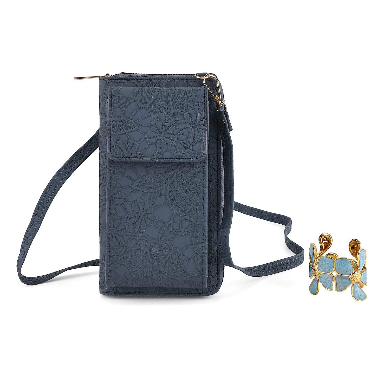 "Brand- LA MAREY                                                                                              style--set of  2- crosbody bag -bracelet Color-Blue Size-Profile-  cross body bag with RFI