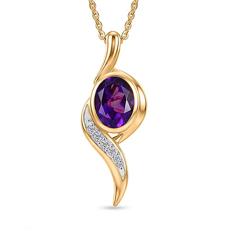 D'Joy AAA African Amethyst & White Zircon Pendant with Chain (Size 20) in Yellow Gold Plated Sterling Silver 1.22 Ct.