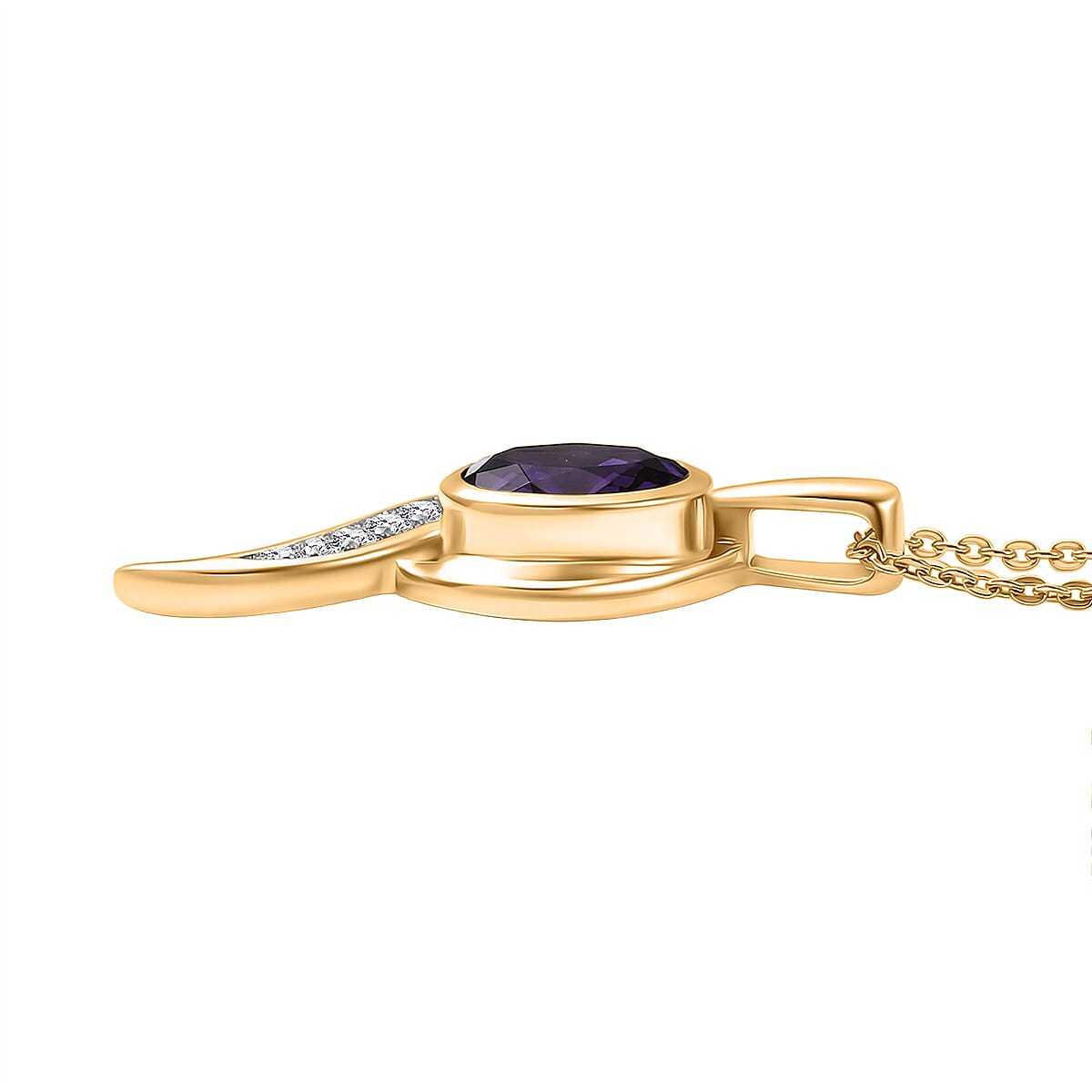 D'Joy AAA African Amethyst & White Zircon Pendant with Chain (Size 20) in Yellow Gold Plated Sterling Silver 1.22 Ct.