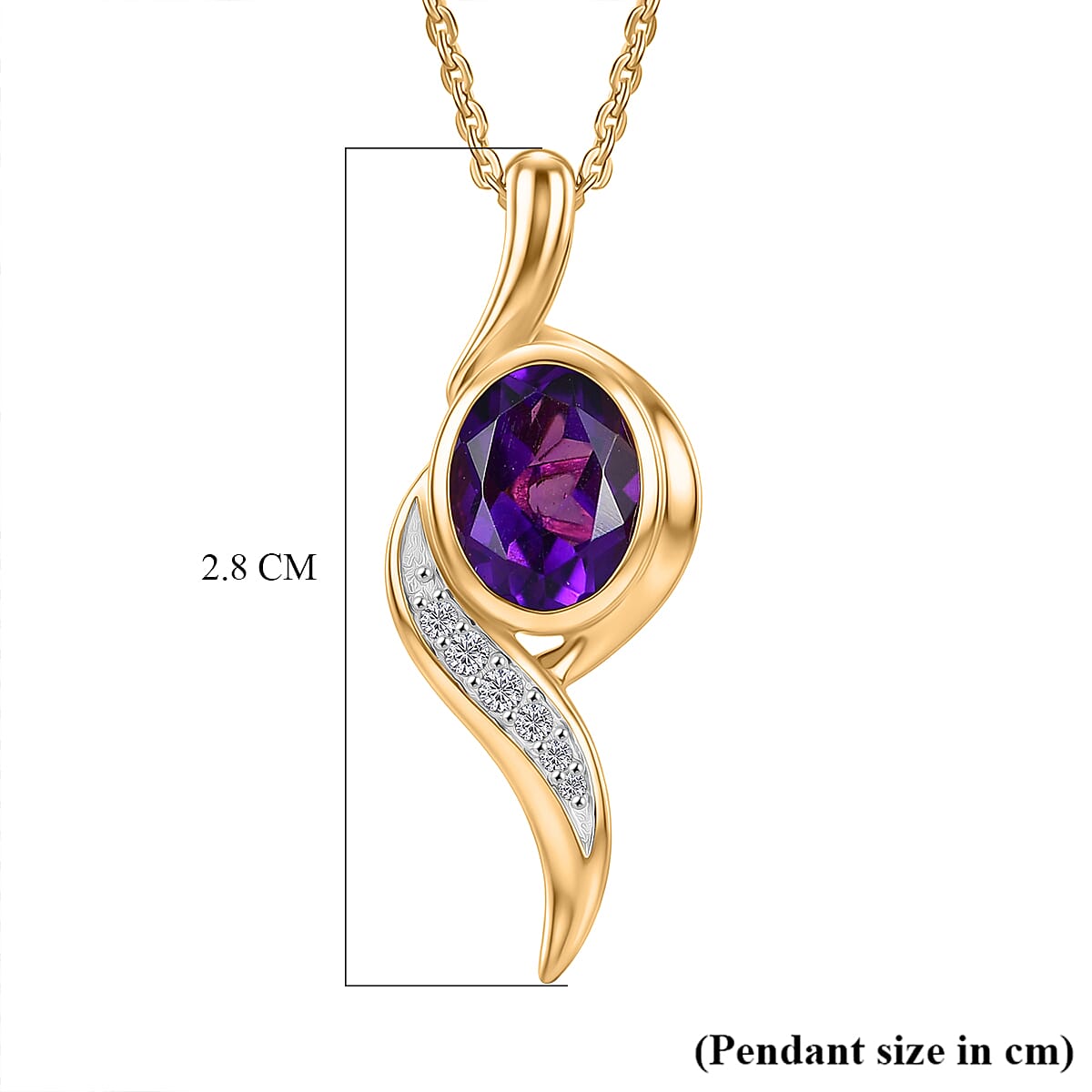 D'Joy AAA African Amethyst & White Zircon Pendant with Chain (Size 20) in Yellow Gold Plated Sterling Silver 1.22 Ct.