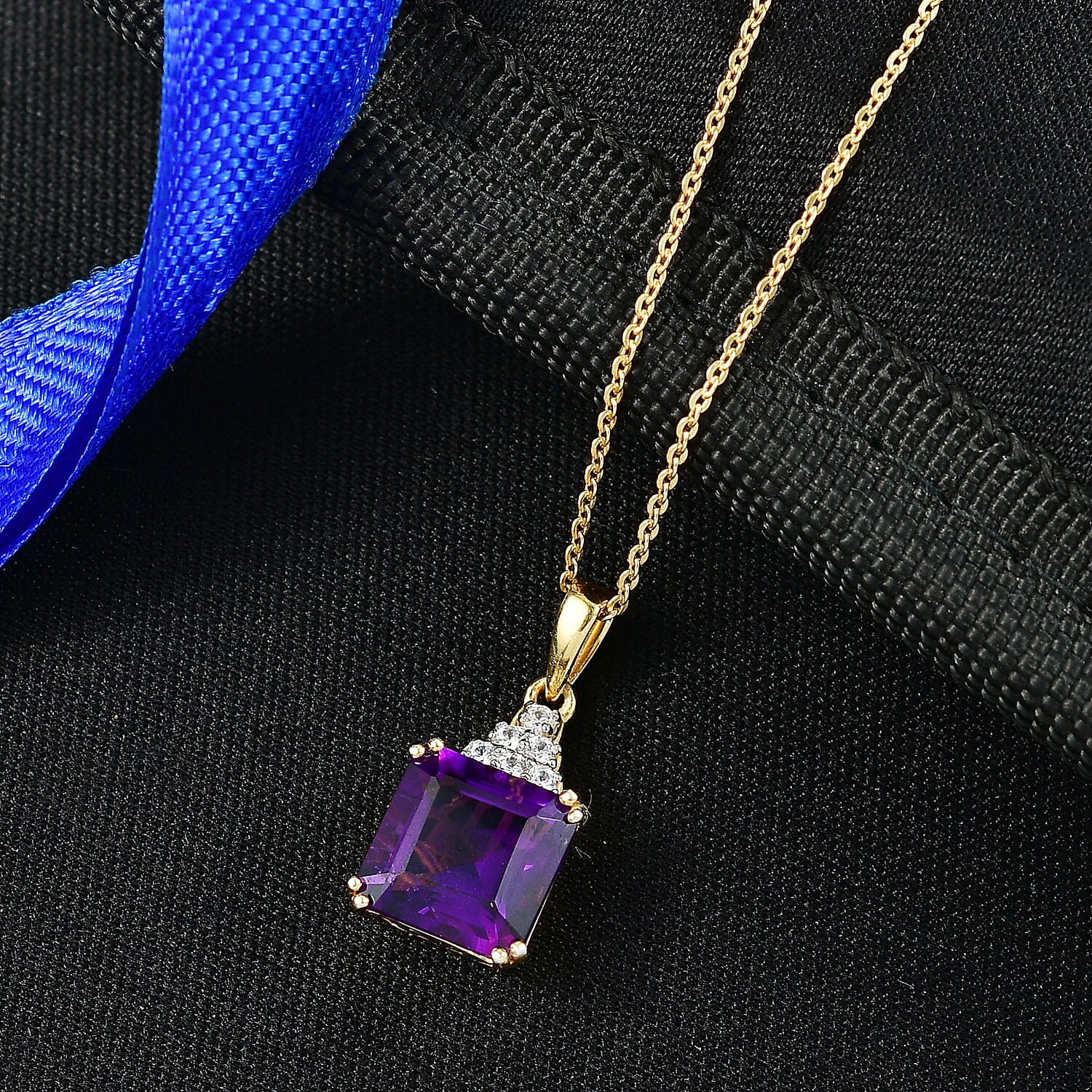 D'Joy - African Amethyst & White Zircon Solitaire Pendant with Chain (Size 20) in Yellow Gold Plated Sterling Silver 3.36 Ct.