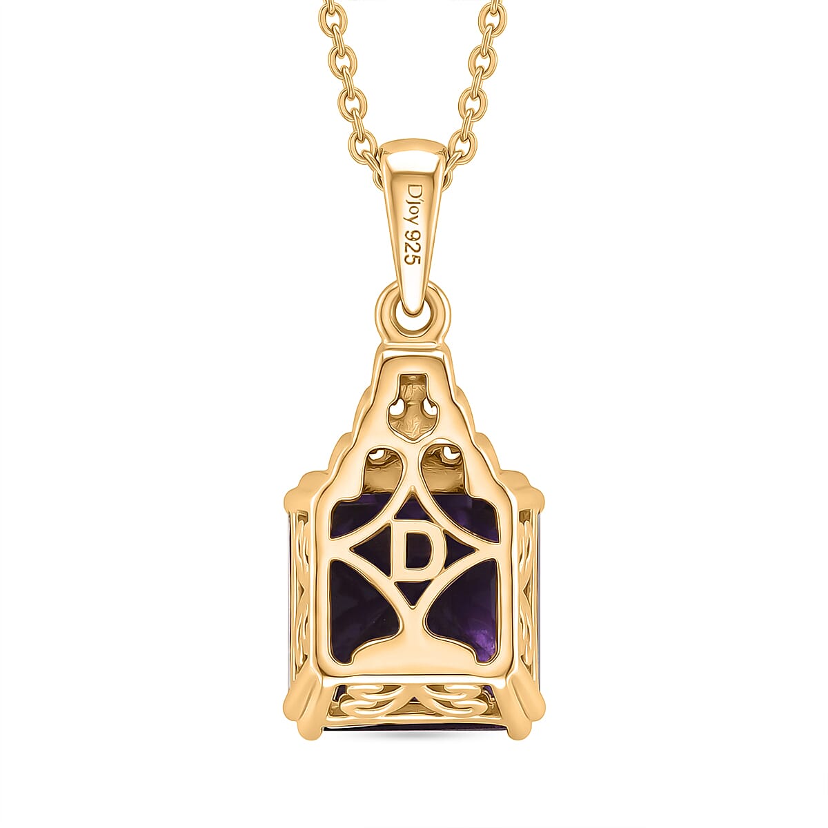 D'Joy - African Amethyst & White Zircon Solitaire Pendant with Chain (Size 20) in Yellow Gold Plated Sterling Silver 3.36 Ct.