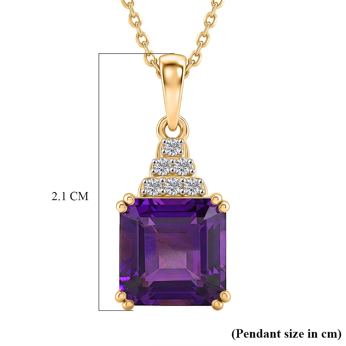 D'Joy - African Amethyst & White Zircon Solitaire Pendant with Chain (Size 20) in Yellow Gold Plated Sterling Silver 3.36 Ct.