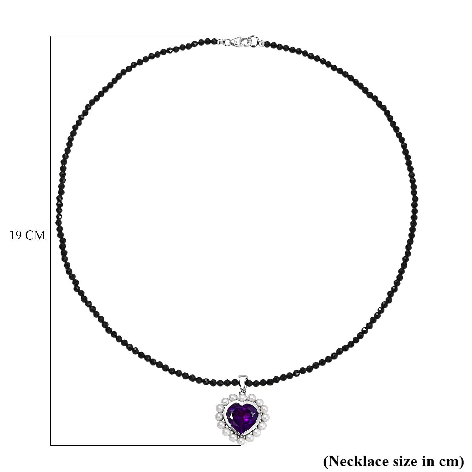D'Joy - African Amethyst, Black Spinel & Fresh Water Pearl Heart Pendant with Beads Chain (Size 20) in Rhodium Overlay Sterling Silver 52.50 Ct.
