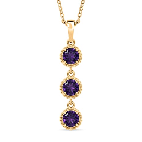 D'Joy AAA African Amethyst Trilogy Pendant with Chain (Size 20) in Yellow Gold Plated Sterling Silver 1.39 Ct.