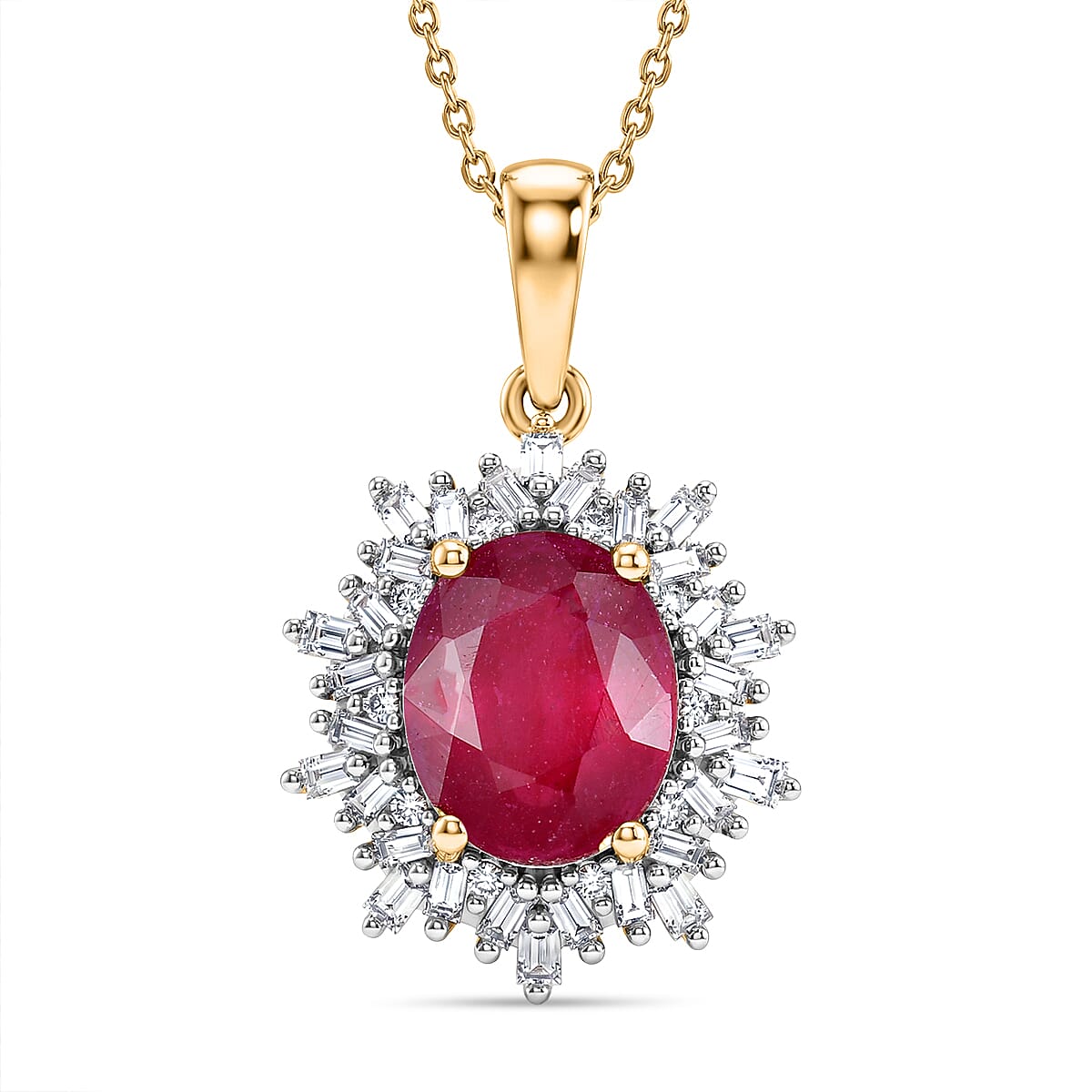 Luxuriant - African Ruby (3.84ct) & SI-GH Lab Grown Diamond (0.43ct)  Pendant with Chain (Size 20) in 18K Vermeil Yellow Gold Plated Sterling Silver 4.27 Ct.