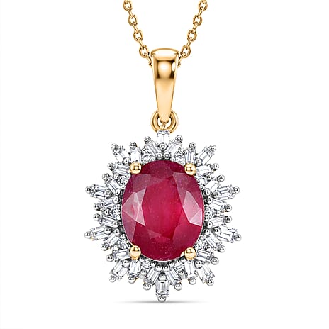 Luxuriant - African Ruby (3.84ct) & SI-GH Lab Grown Diamond (0.43ct)  Pendant with Chain (Size 20) in 18K Vermeil Yellow Gold Plated Sterling Silver 4.27 Ct.