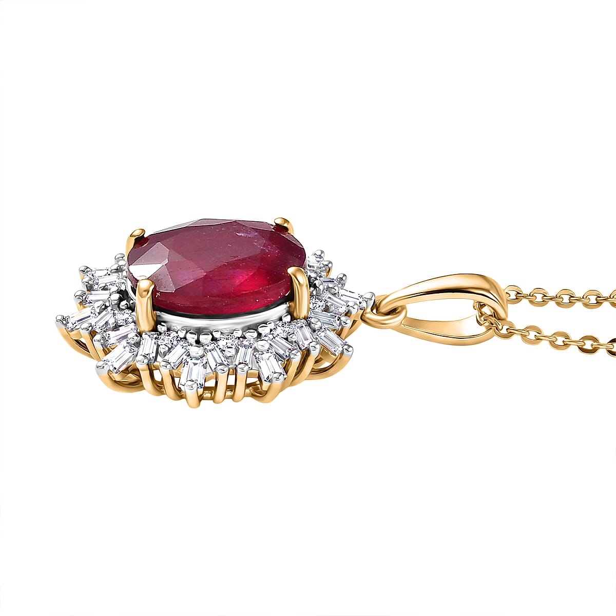 Luxuriant - African Ruby (3.84ct) & SI-GH Lab Grown Diamond (0.43ct)  Pendant with Chain (Size 20) in 18K Vermeil Yellow Gold Plated Sterling Silver 4.27 Ct.