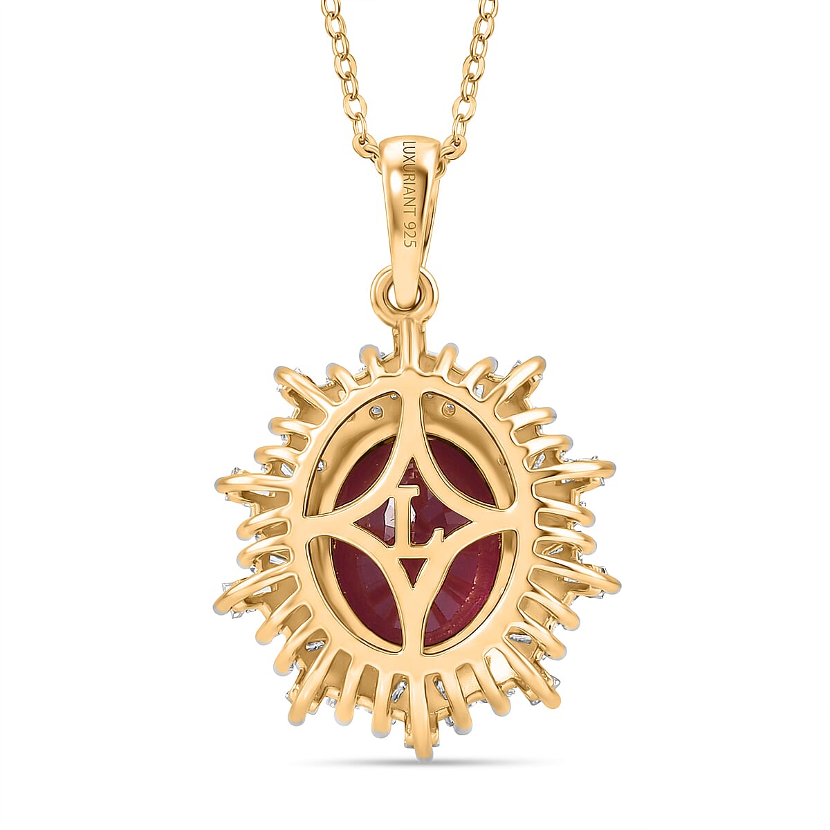 Luxuriant - African Ruby (3.84ct) & SI-GH Lab Grown Diamond (0.43ct)  Pendant with Chain (Size 20) in 18K Vermeil Yellow Gold Plated Sterling Silver 4.27 Ct.