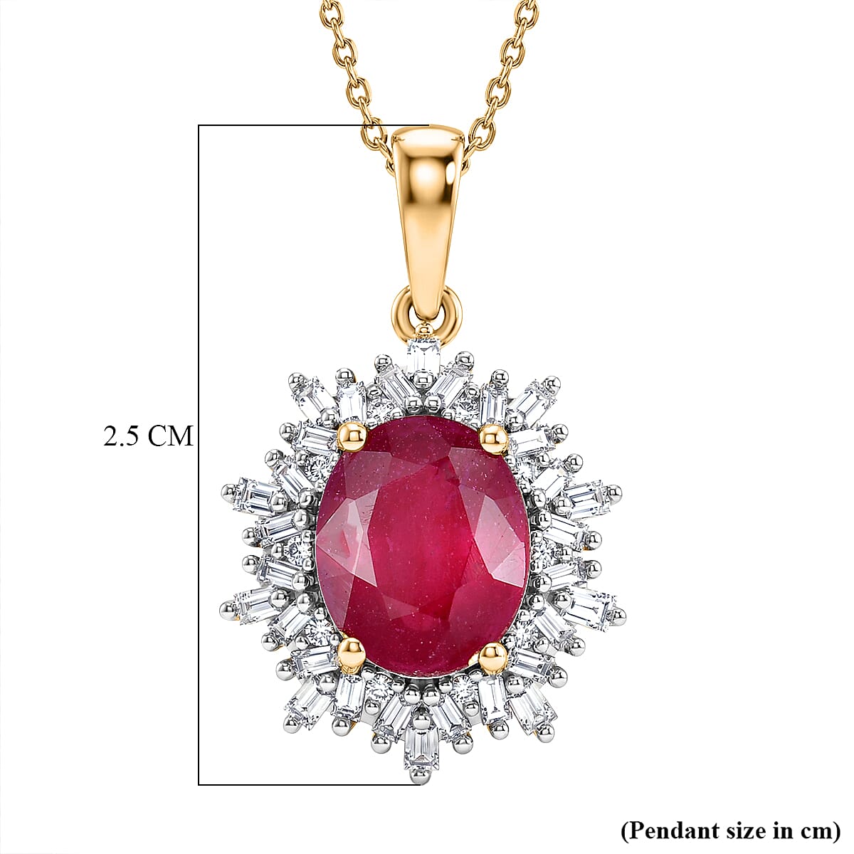 Luxuriant - African Ruby (3.84ct) & SI-GH Lab Grown Diamond (0.43ct)  Pendant with Chain (Size 20) in 18K Vermeil Yellow Gold Plated Sterling Silver 4.27 Ct.