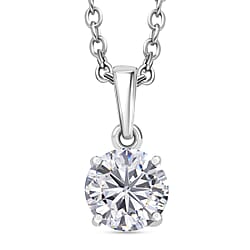 Moissanite Solitaire Pendant in Platinum Overlay Sterling Silver (Size 20) With Free Chain
