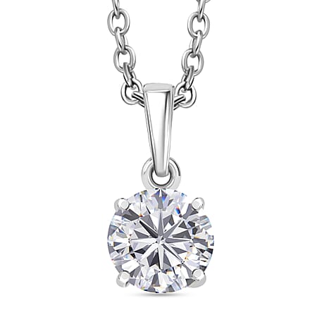 Moissanite Solitaire Pendant in Platinum Overlay Sterling Silver (Size 20) With Free Chain