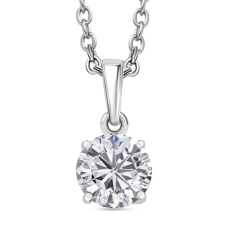 Moissanite Solitaire Pendant in Platinum Overlay Sterling Silver (Size 20) With Free Chain