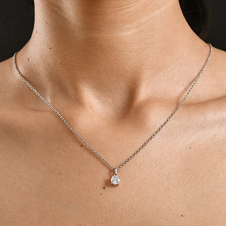 Moissanite Solitaire Pendant in Platinum Overlay Sterling Silver (Size 20) With Free Chain