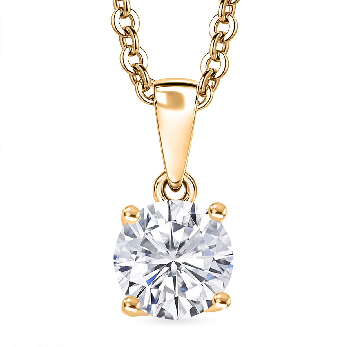 Moissanite Pendant Yellow Gold Overlay Sterling Silver  (Size 20)  With Free Chain