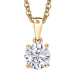 Moissanite Solitaire Pendant in Platinum Overlay Sterling Silver (Size 20) With Free Chain