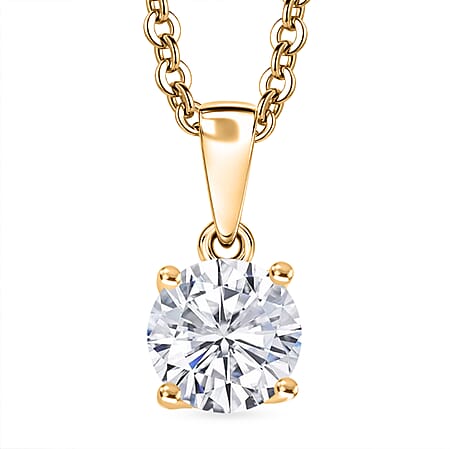 Moissanite Solitaire Pendant in Yellow Gold Overlay Sterling Silver (Size - 20) with Free Chain