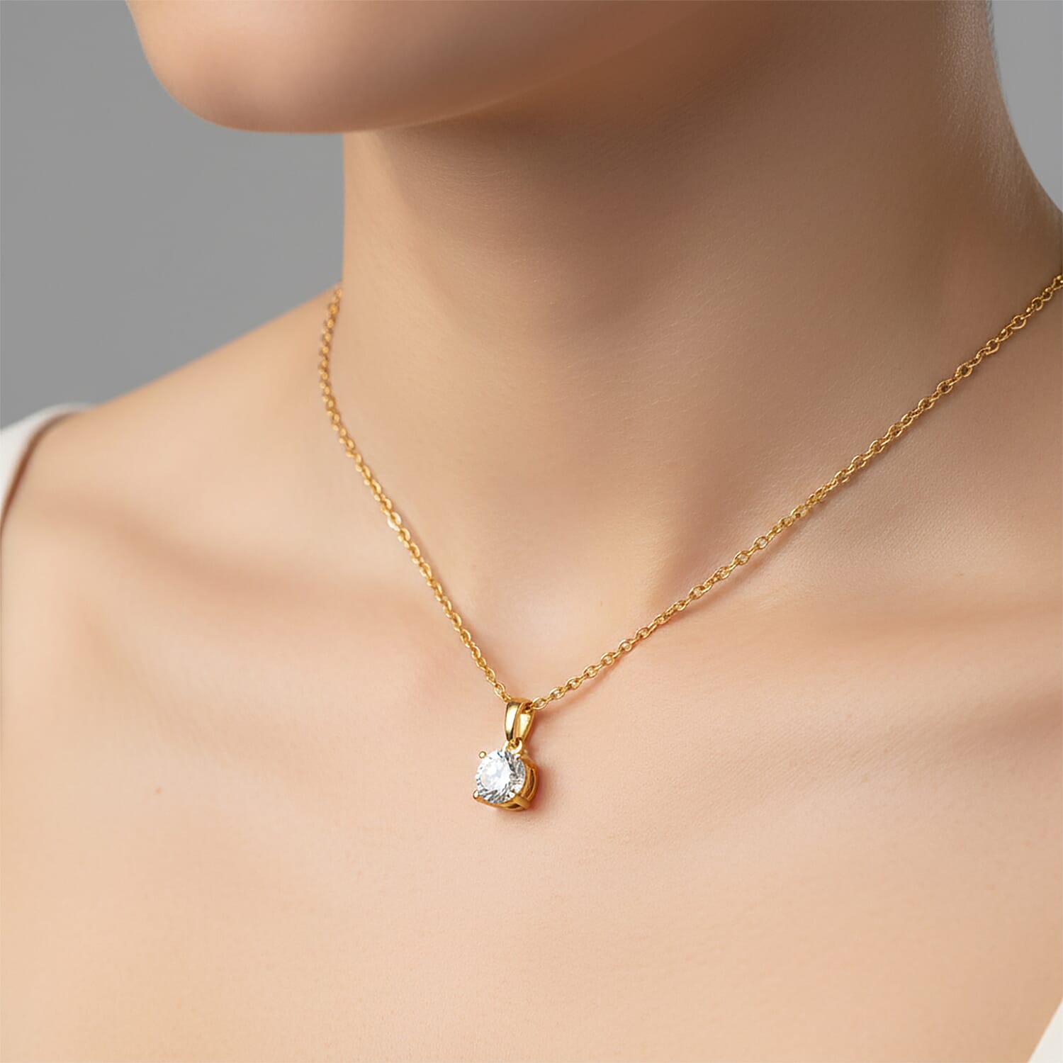 Moissanite Pendant Yellow Gold Overlay Sterling Silver  (Size 20)  With Free Chain